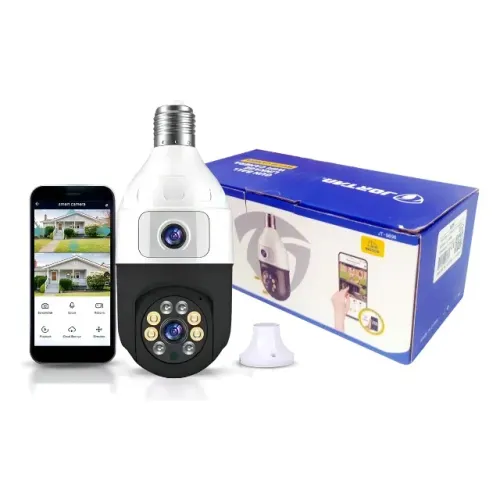Câmera Lâmpada Inteligente Dupla Lente 360° - Segurança com Visão Noturna e Alarme de Movi