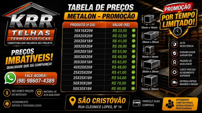METALON GALVANIZADO PARA ESTRUTURA, PORTÕES E COBERTURAS