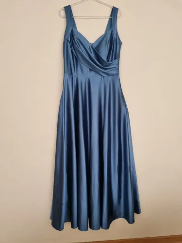 Vestido de Cerimónia Comprido Azul Acetinado - Tamanho G (Marca