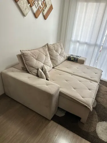 Sofá 3 Lugares Suede Retrátil