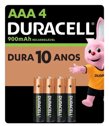  Pilha recarregável AAA palito 900mah Duracell 4 unidades