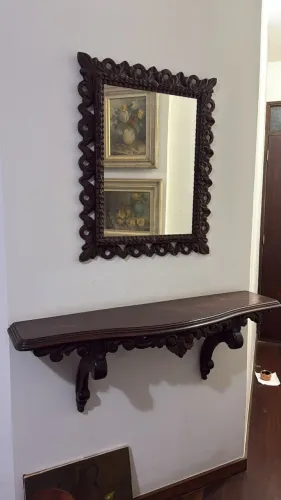 Espelho moldura madeira e console