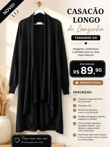 Casacão bem comprido preto gg novo!
