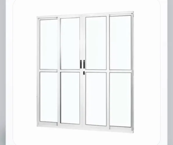 Porta De Correr Em Alumínio Branco 4 Folhas 2 Fixas MGM 210x200cm