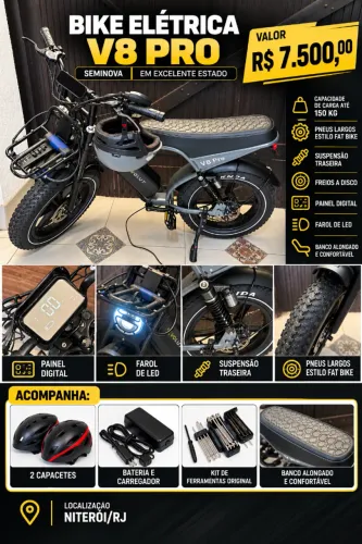 BIKE ELÉTRICA V8 PRO CINZA