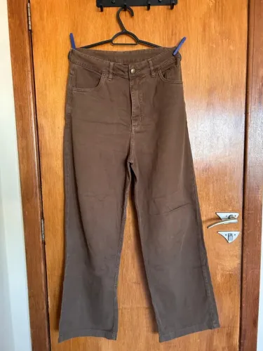 Calça Jeans Marrom Wide Leg Cintura Alta
