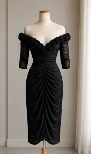 Vestido preto tubinho ombro a ombro ou gola em v Midi - M/G 80,00