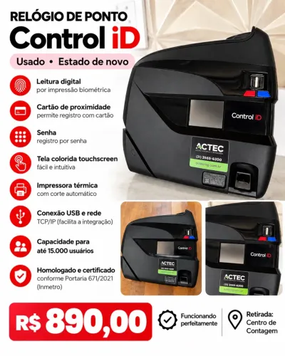 Relógio de ponto biométrico Control iD