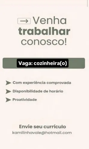 Vaga de emprego cozinheir(o)