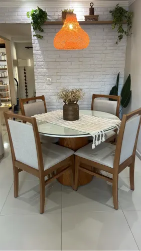 Conjunto 4 cadeiras madeira maciça , estofado em linho