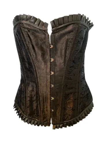 Corset Corselet Overbust Brocado Preto Gótico Tamanho XL (GG)