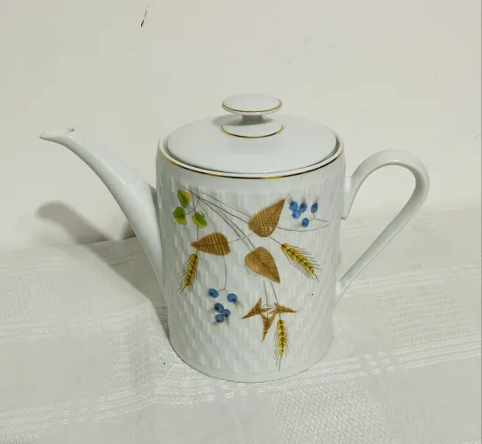 Antigo Bule Em Porcelana Real Estampa Trigo Com Filete De Ouro