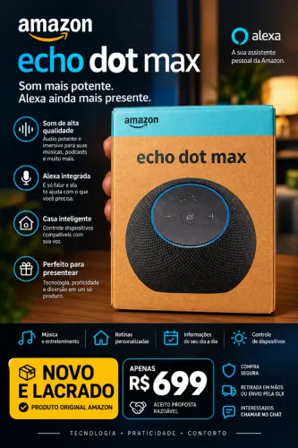 Echo Dot Max Amazon Alexa NOVO LACRADO - Original
