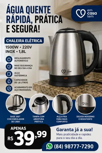 ? Chaleira Elétrica Inox 1,8L 1500W - Nova por Apenas R$39,99!