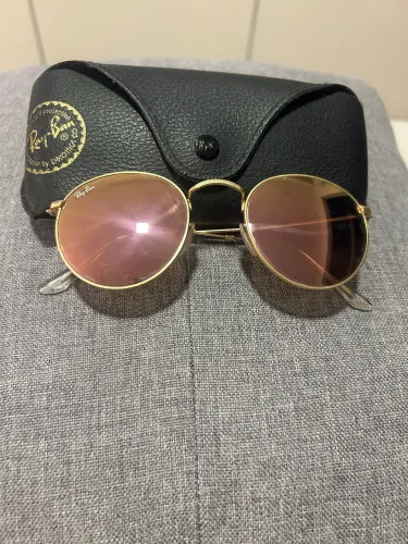Óculos Ray-Ban original redondo dourado lente espelhada rosa