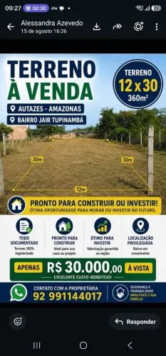 Vende excelete terreno em Autazes Am