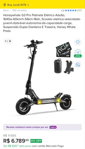 Honeywhale G3 Pro Patinete Elétrico Adulto, 1640w-60km/h-56km