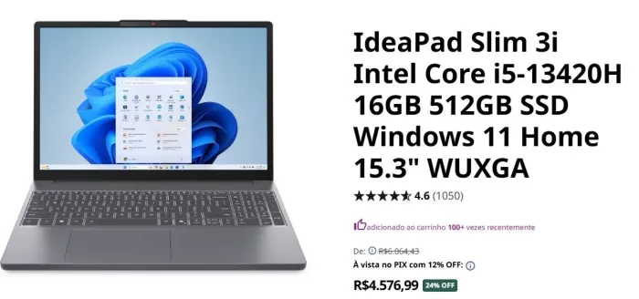 Notebook Lenovo IdeaPad Slim 3i SSD512Gb 16Gb RAM