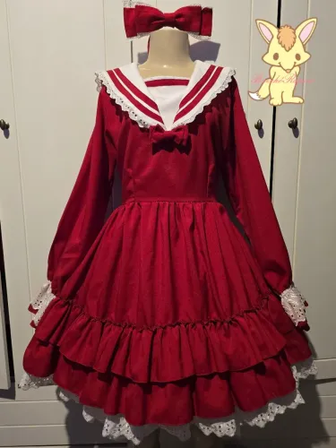Vestido lolita OP EGL Sailor vermelho e branco