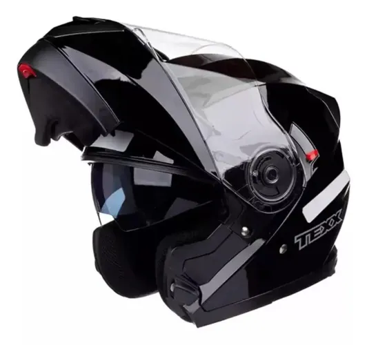 Capacete Texx Gladiator V3 Escamotiável Preto Brilhante c/ Óculos interno 
