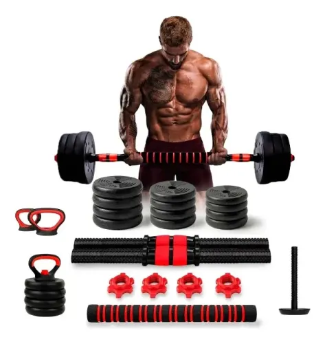 Kit Halteres de 40kg Academia Ajustavel Anilhas Kettlebell