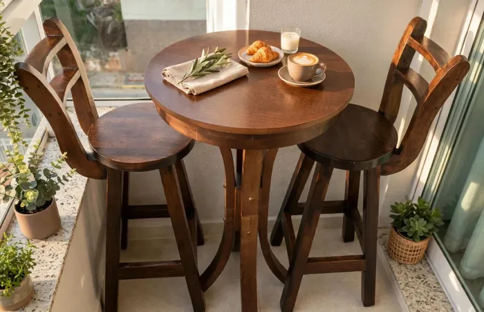 Mesa e banquetas Bistrô madeira nobre