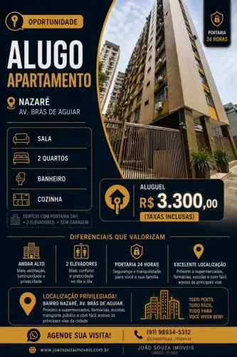 ALUGO APARTAMENTO NA BRÁS DE AGUIAR COM 2  QUARTOS ANDAR ALTO  NAZARÉ  - BELÉM - PA