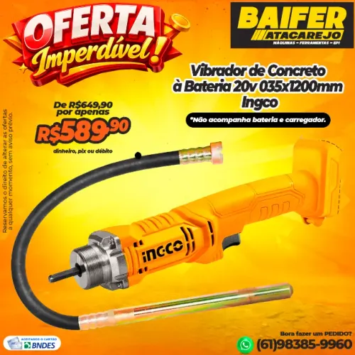 Vibrador de Concreto à Bateria 20v 035x1200mm Ingco