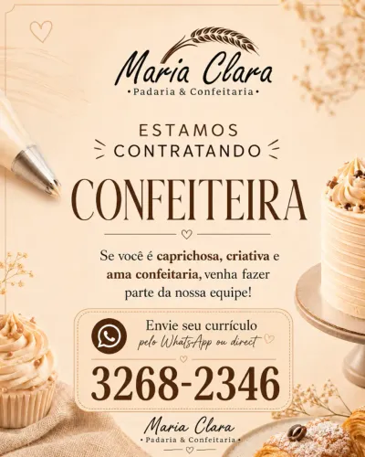 Vaga para Confeiteira - Panificadora Maria Clara