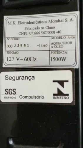Aquecedor mondial 1500watts
