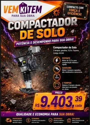 Compactador de solo ideal para sua obra