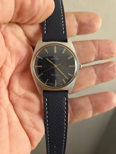 Relógio Omega Geneve (C. Manual) 35mm Coroa e Fivela Assinada,Cx Aço Mostrador Azul 1.970