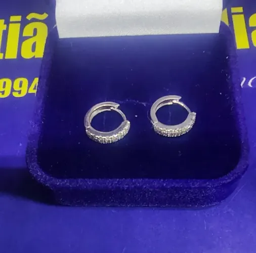 Brinco Argolas Diamantes Ouro Branco 18 Kilates Peso 174 Gramas 11 mm
