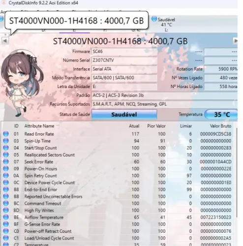 HD 4 TB - apenas 558 horas de uso
