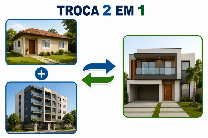 Troco 2 imóveis ( 1 CASA + 1 Apartamento) em 1 CASA maior