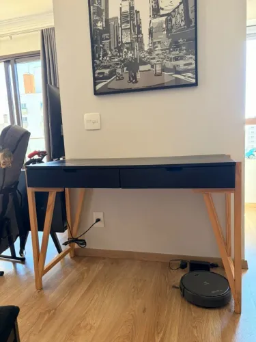 ESCRIVANINHA 2 GAVETAS 1,10 M X 50 CM BARTÔ PRETA COM MADEIRA