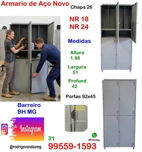 Armário Roupeiro 04 PG Insalubre NR Empresa moveis Construção Industria Escola escaninho