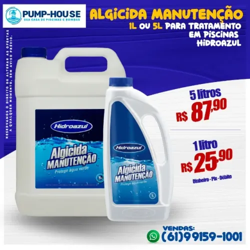 Algicida Manutenção 1L ou 5L Para Tratamento em Piscinas Hidroazul
