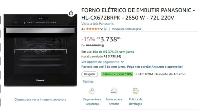 FORNO ELÉTRICO DE EMBUTIR PANASONIC