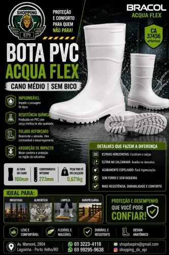Bota PVC Bracol Acqua Flex Cano Médio Branca