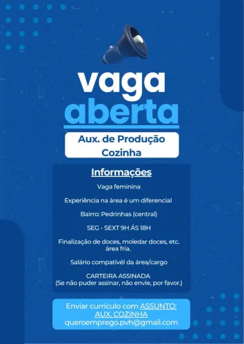 Vaga auxiliar de cozinha pedrinhas