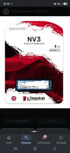 Ssd m.2 nvme 1tb kingston nv3 lacrado