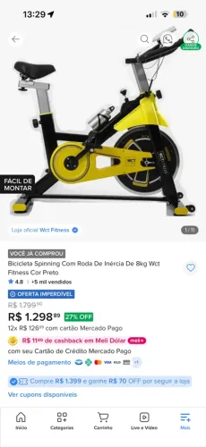 Bicicleta Spinning Com Roda De Inércia De 8kg Wct Fitness Cor Preto