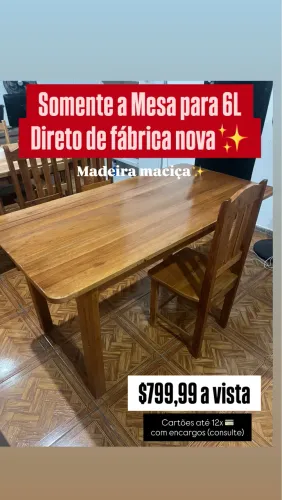 Mesa sem cadeiras para 6L Madeira maciça nova. Entregamos 