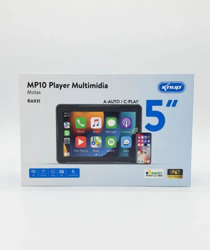 Multimídia 5" Knup MP10 RA931 CarPlay Android Auto Bluetooth Espelhamento IP67 Universal