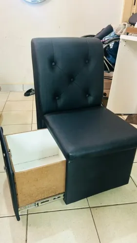 Cadeira Poltrona Puff Baú com Gaveta para Manicure / Estética - Preto