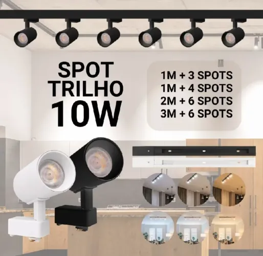 Trilho spot LED eletrificado luz neutra 2 metros 6 spots