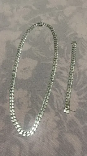 Cordão e pulseira de prata 13 mm , produto de procedência.