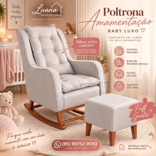 Poltrona Amamentação Luxo - Puff gratis