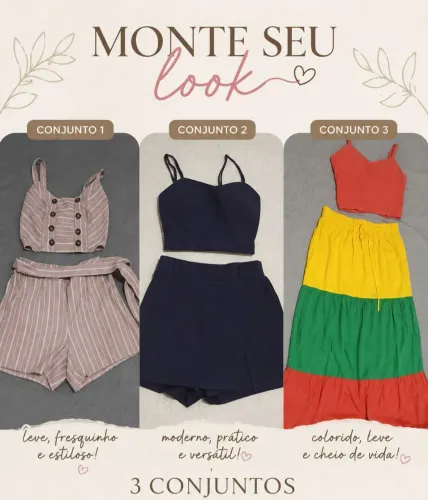 3 conjuntos femininos P 65 reais